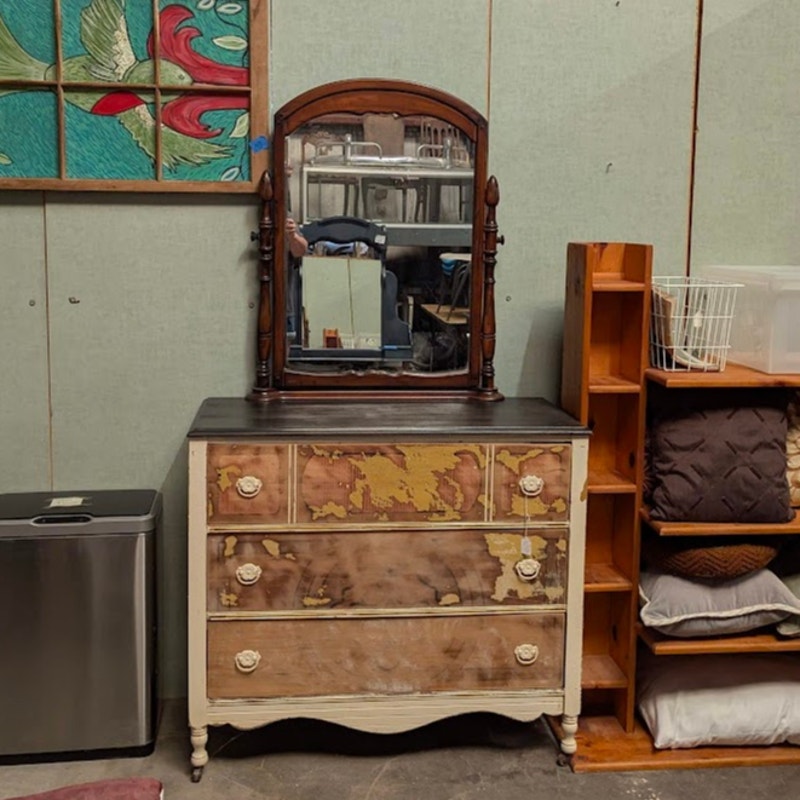 Secondhand Sandies: Mustard Farmhouse 3 drawer dresser with Mirror