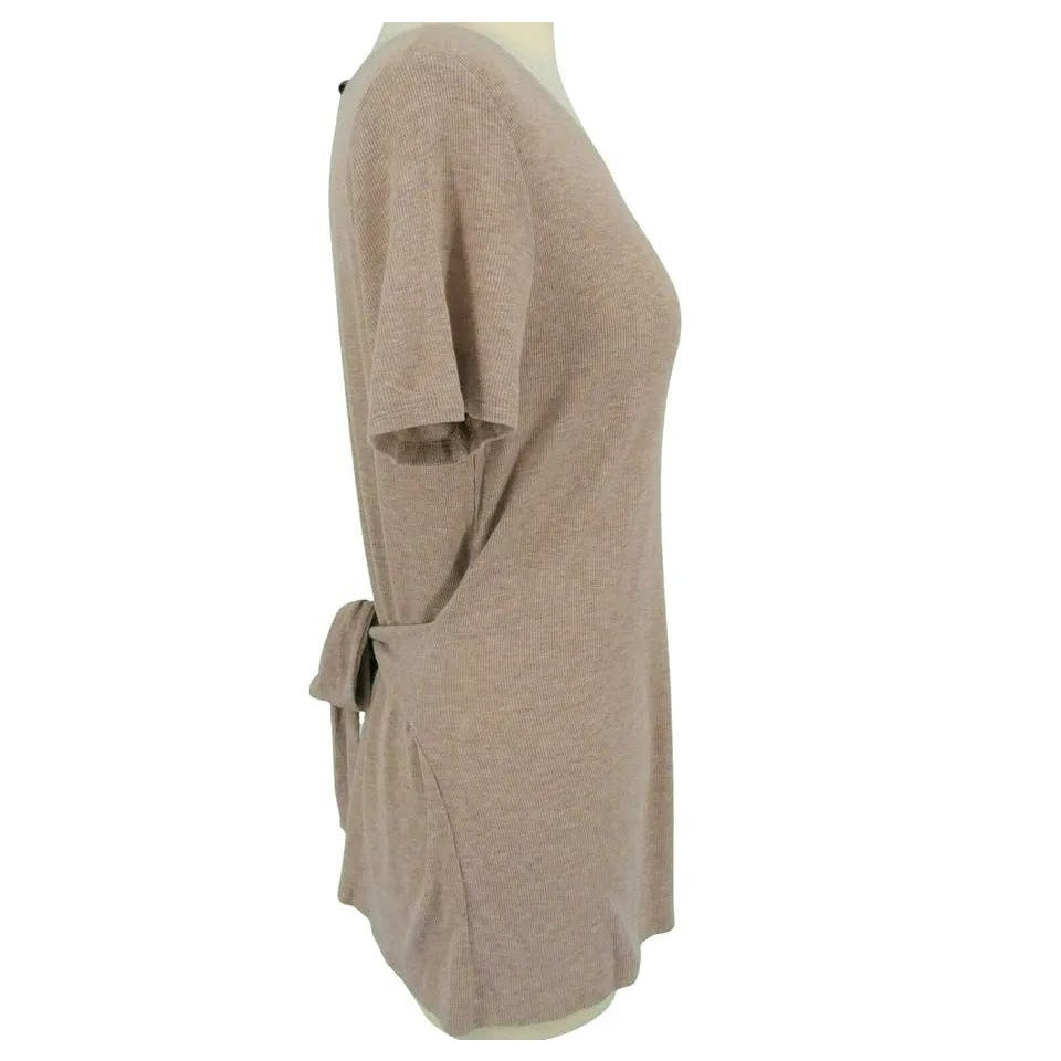 H by Bordeaux Rib Knit Tie Waist Short Sleeve Top Sz XL/Extra Large in Sand NWT