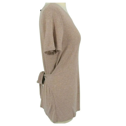 H by Bordeaux Rib Knit Tie Waist Short Sleeve Top Sz XL/Extra Large in Sand NWT