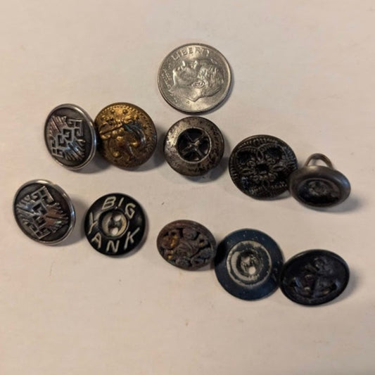 Antique Vintage Button Lot 10 Metal, Shank, Fashion Estate Collector LOT E