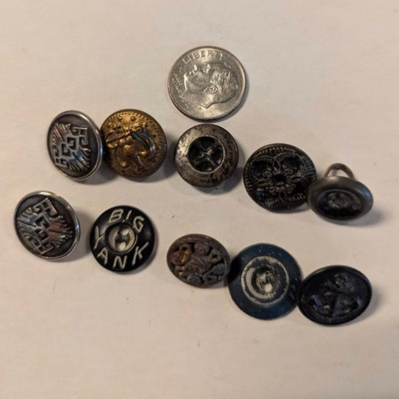 Antique Vintage Button Lot 10 Metal, Shank, Fashion Estate Collector LOT E