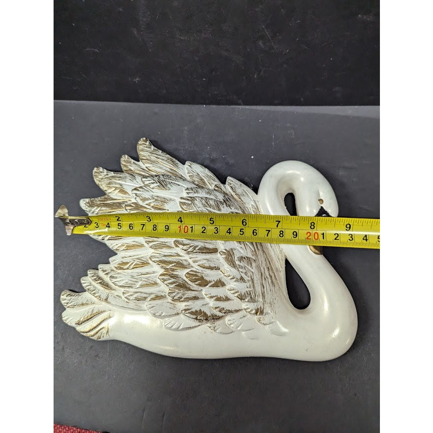 Vintage 1960s white gold SWAN chalkware wall hanging plaque decor bird