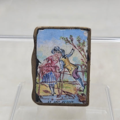 Antique 18thC Fêtes Galantes Porcelain Patch Box Le Saut du Loup Folk Art