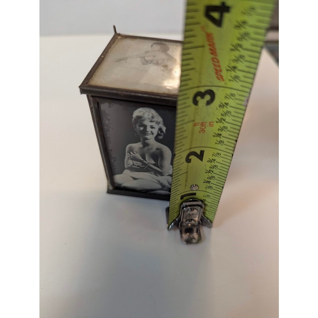 Vintage Risque Pinup Girl Metal Glass Trinket Box Boudoir Art Deco Novelty Retro