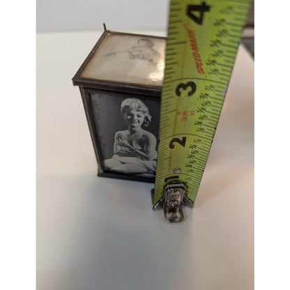 Vintage Risque Pinup Girl Metal Glass Trinket Box Boudoir Art Deco Novelty Retro