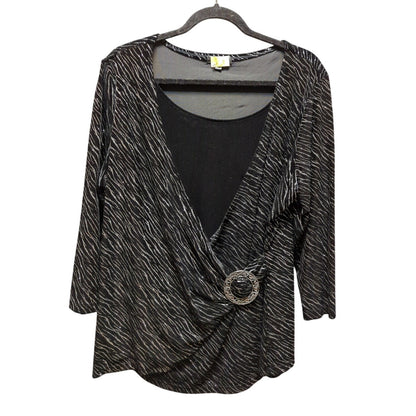 Vtg Elementz Faux Wrap Top Size 1X Black Velvet Silver Sparkly Y2K Holiday Glam