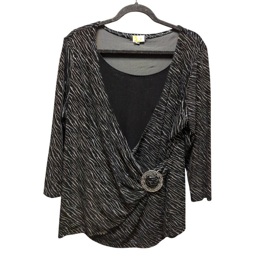 Vtg Elementz Faux Wrap Top Size 1X Black Velvet Silver Sparkly Y2K Holiday Glam