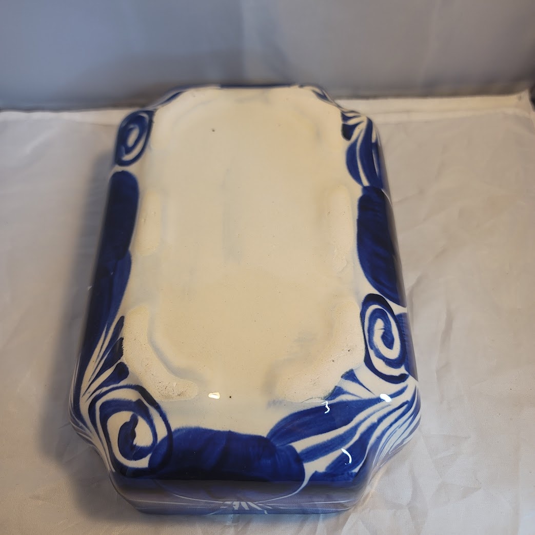 Handmade Handpainted Talavera Casserole Serving Dish Blue White Rectangle