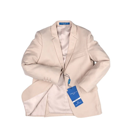 Perry Ellis boys tan SUIT jacket, pants, vest,tie 14 slim fit FORMAL NEW 4pc set