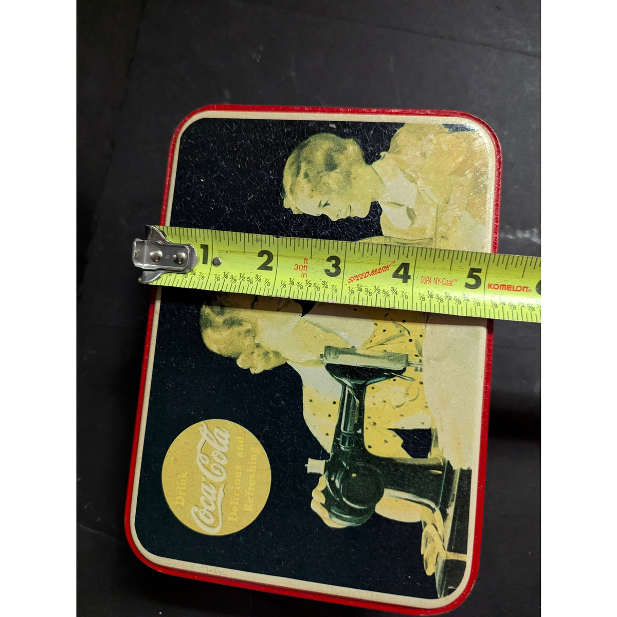Vintage Coca-Cola Nostalgic Tin Box with Singer Sewing Machine Motif