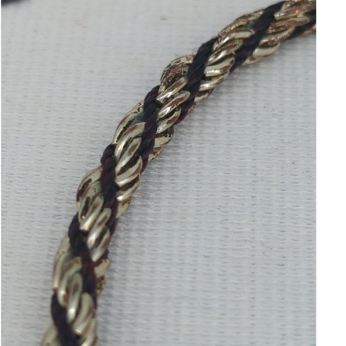 Vintage Silver Tone Black Twisted Rope Chain Bracelet and Hoop Earrings Set