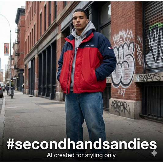 Vintage Tommy Hilfiger Colorblock Jacket Navy Red 90s Streetwear Coat