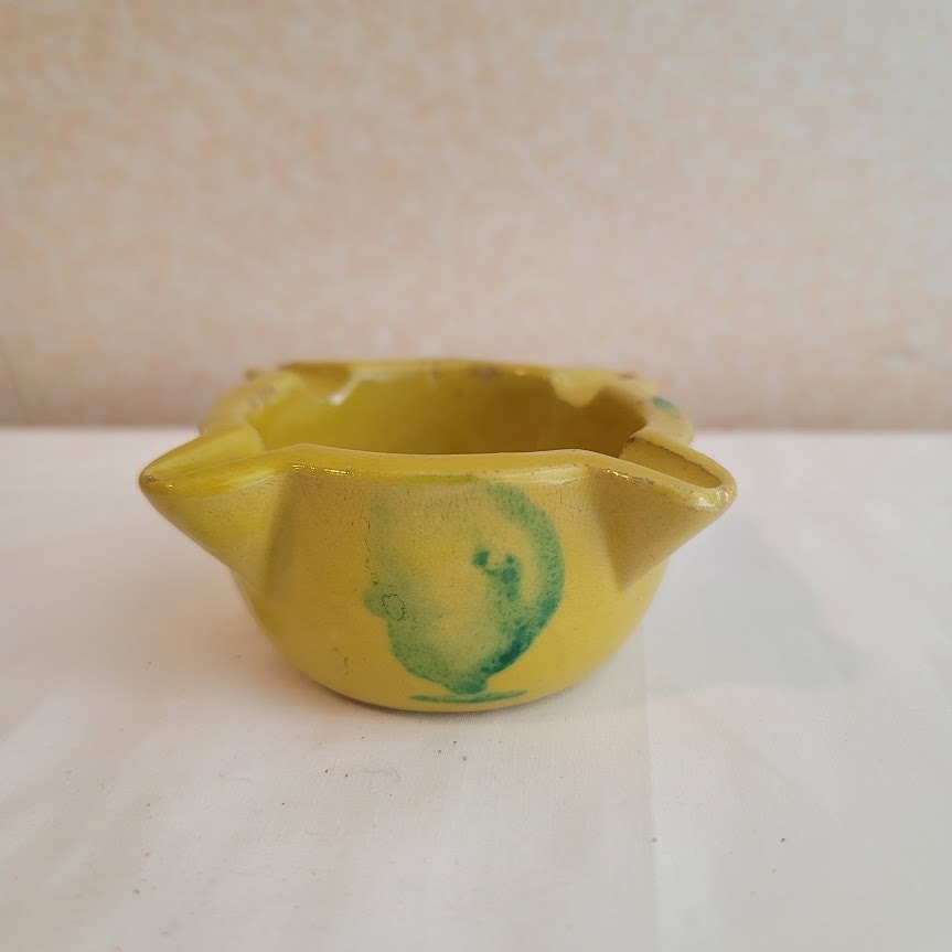 Vintage Traditional Spanish Yellow Ceramic Pottery Mortar Yellow glazed