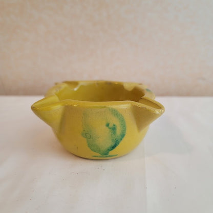 Vintage Traditional Spanish Yellow Ceramic Pottery Mortar Yellow glazed