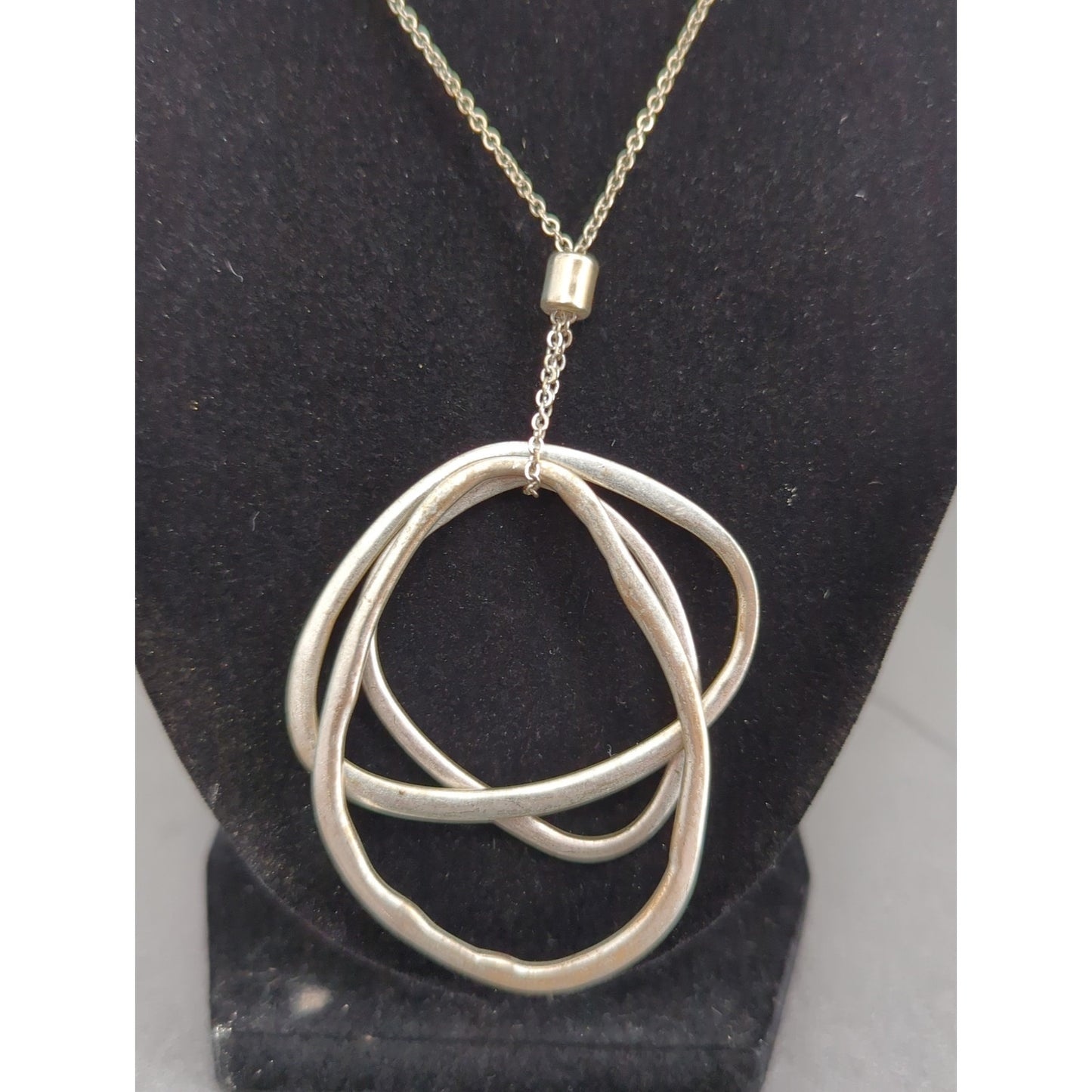 Vintage Interlocking Hoops Necklace Long Pendant Modernist Organic sculpture
