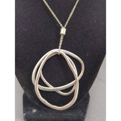 Vintage Interlocking Hoops Necklace Long Pendant Modernist Organic sculpture