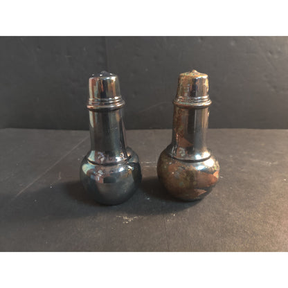 Vintage Metal Salt And Pepper Shakers Pair Tarnished No Stoppers