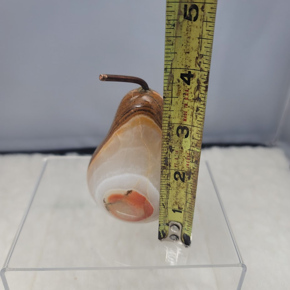 Ten Thousand Villages Onyx Pear with Copper Stem Paperweight Figure Carving