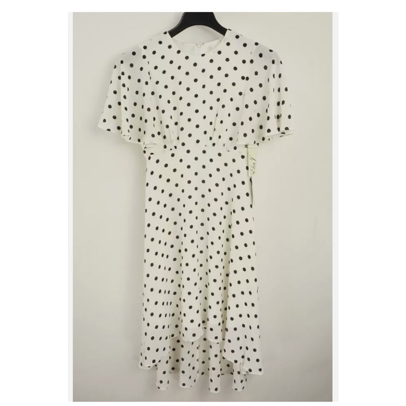 Eliza J NEW White Navy Polka Dot Crepe Dress 10 High Low Fit Flare NEW Cocktail