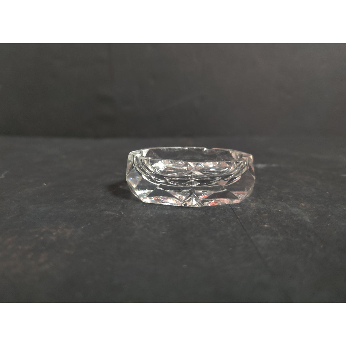 Vintage Cut Crystal Glass Open Salt Cellar Pin Dish Starburst Base