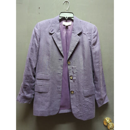 Liz Claiborne Petite 6 Purple Linen Longline Blazer Coat Light Academia Minimal