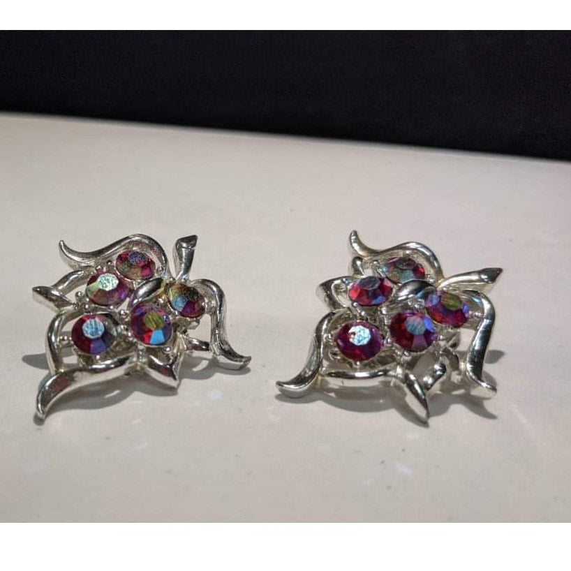 Sarah Coventry Red Aurora Borealis Clip-On Earrings Retro Glamour
