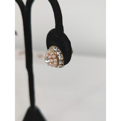 Vintage Faux Pearl Rhinestone Cluster Screw-Back Earrings Retro Elegance