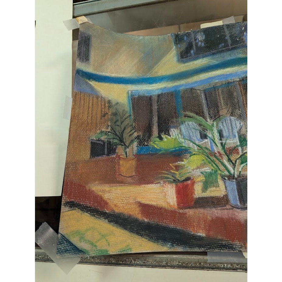 Original MCM Expressionist Pastel Painting Interior Still Life Signed J Gallwood
