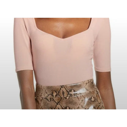 Leith Slim Bodysuit Long Sleeve Scope Neck Snap Closure blush pink Medium NEW