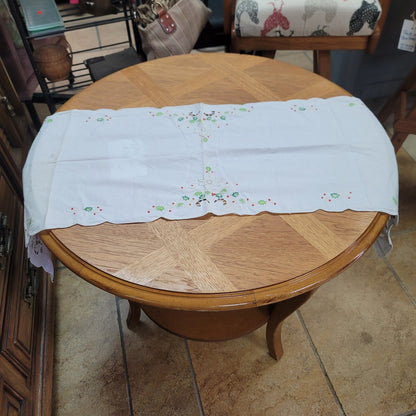 Christmas Table linen tableclotth 32" Runner 48" Holly Candles Holiday Vintage