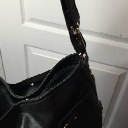 Rosetti Shoulder Bag silver Metal Accents Classic Black crosshatch pattern
