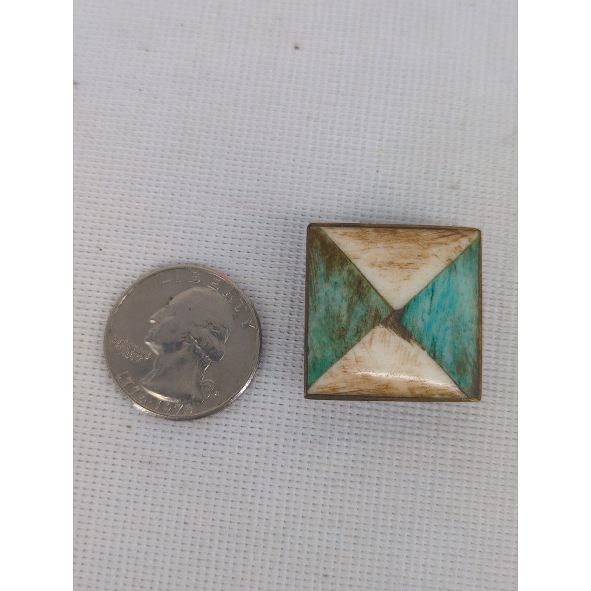 Vintage Pyramid Turquoise Patina Brass Clip-On Earrings Statement Southwestern
