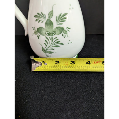Vintage Hand Painted Green Floral Ceramic Pitcher Vase Japan