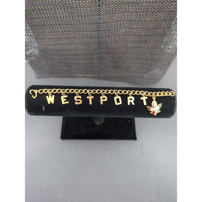 Vintage Fashion BRACELET 7" Westport Canada leaf charms letters