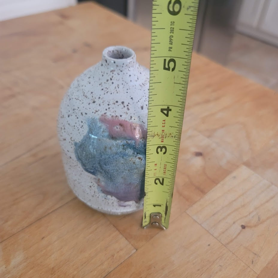 Handmade Watercolor Splashed Art Pottery Mini Bud Vase Signed