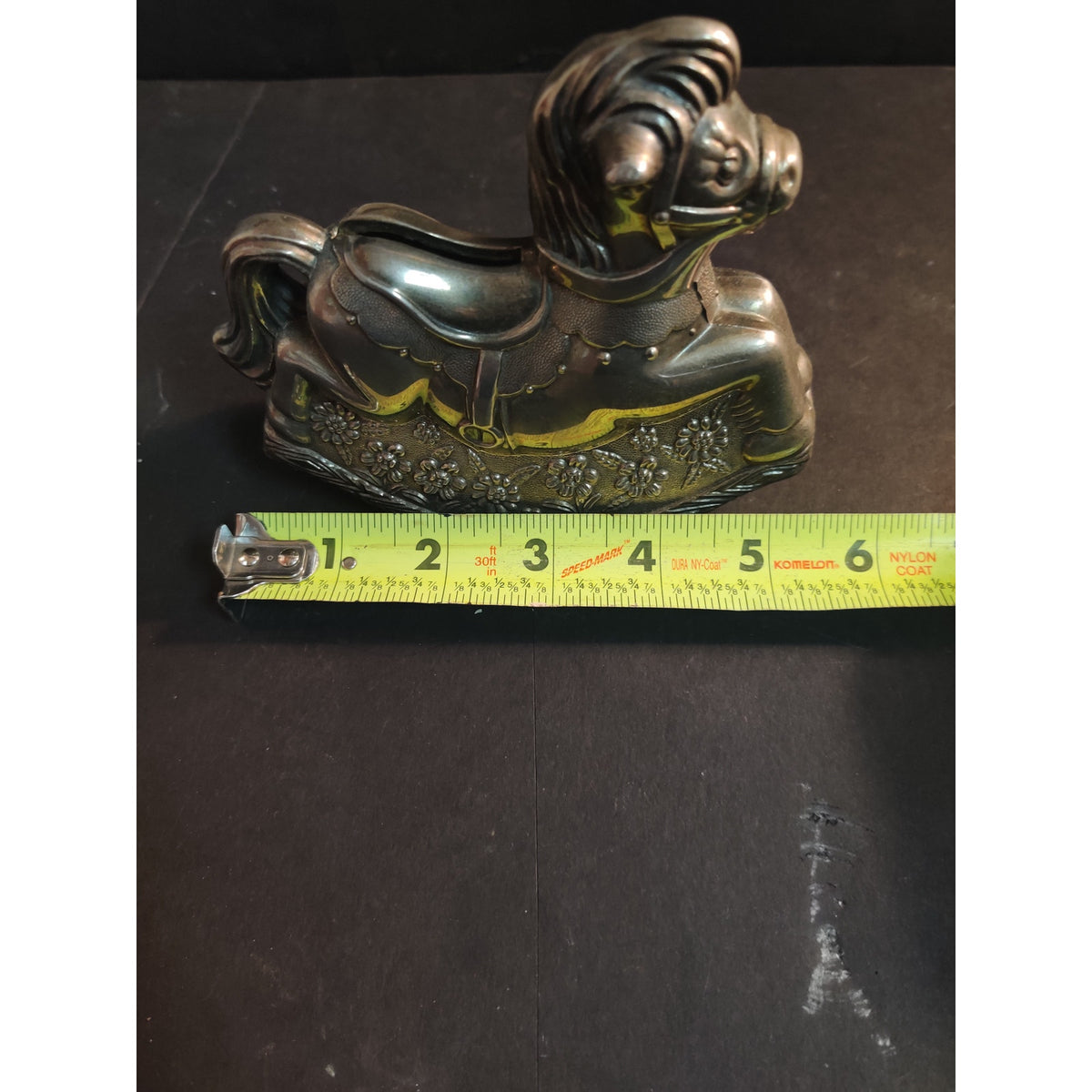 Vintage Metal Rocking Horse Figurine Piggy Bank Missing Stopper