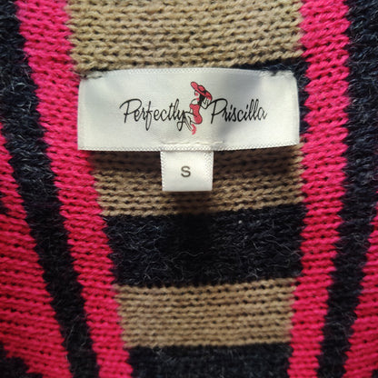 Vintage Perfectly Priscilla Pink Aztec Fringe Longline Cardigan Sweater Small