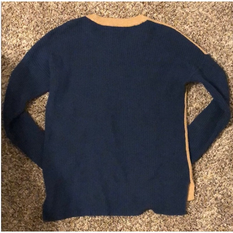 Madewell Thompson Pocket Pullover Sweater Colorblock Navy/Brown Long Sleeve XS