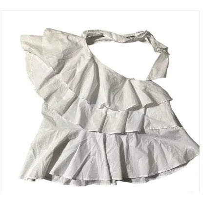 Leith One-Shoulder white Ruffle Top women's size SMALL nwt Casual Summer Flowy