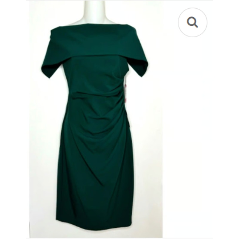VINCE CAMUTO Cocktail wedding OFF THE SHOULDER POPOVER RUCHED GREEN DRESS sz 16