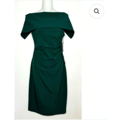 VINCE CAMUTO Cocktail wedding OFF THE SHOULDER POPOVER RUCHED GREEN DRESS sz 16