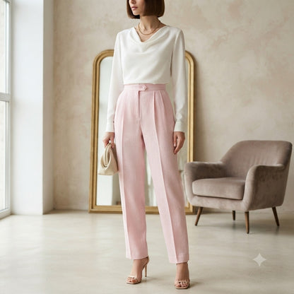 Herve Bernard Pink Linen Size 4 Lined Pants Pleated Front High Waist lined