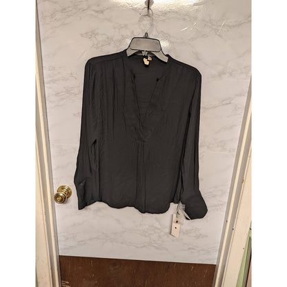 Treasure Bond NEW black sheer blouse size Small Casual long sleeve VNeck Career