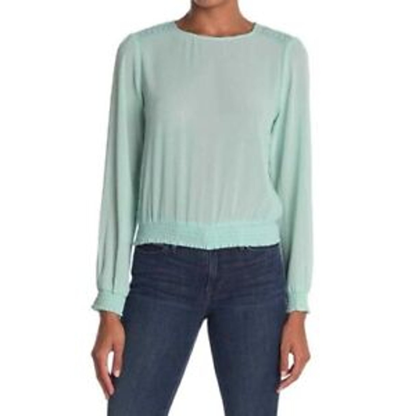 Socialite Mint EXTRA LARGE casual NEW Crochet Trim Smocked Waist & Sleeve Blouse
