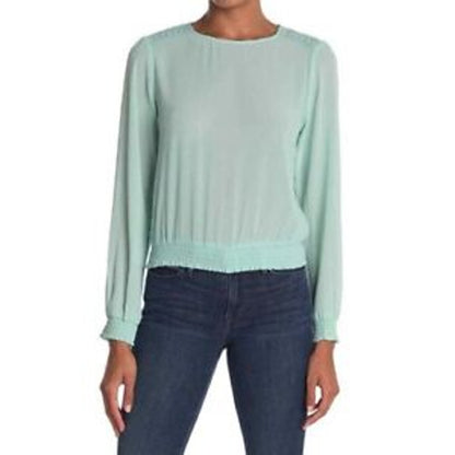 Socialite Mint EXTRA LARGE casual NEW Crochet Trim Smocked Waist & Sleeve Blouse