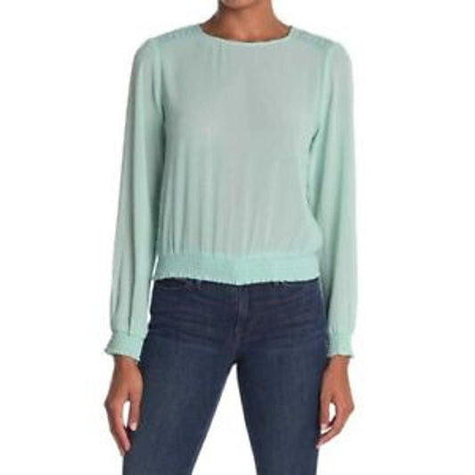 Socialite Mint EXTRA LARGE casual NEW Crochet Trim Smocked Waist & Sleeve Blouse