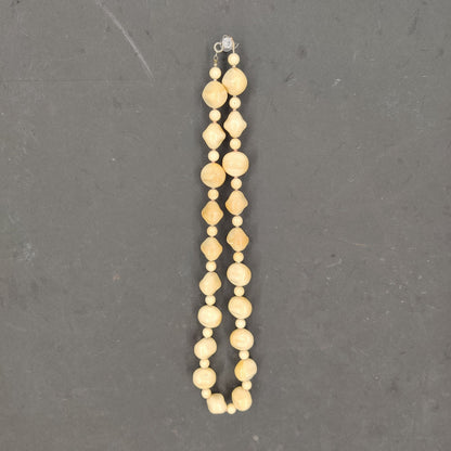 Vintage Mid Century Cream Marbled Disc Statement Necklace 16 Inch