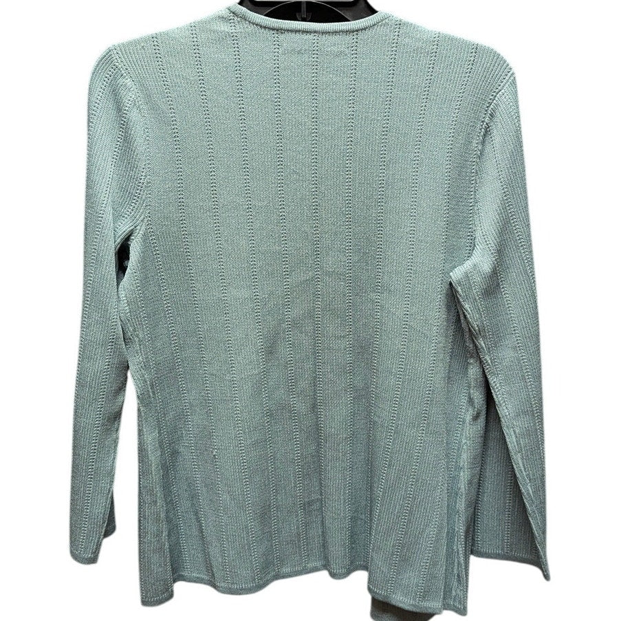 Jones New York Sage Green Textured Open Front Knit Cardigan Sweater Size Small