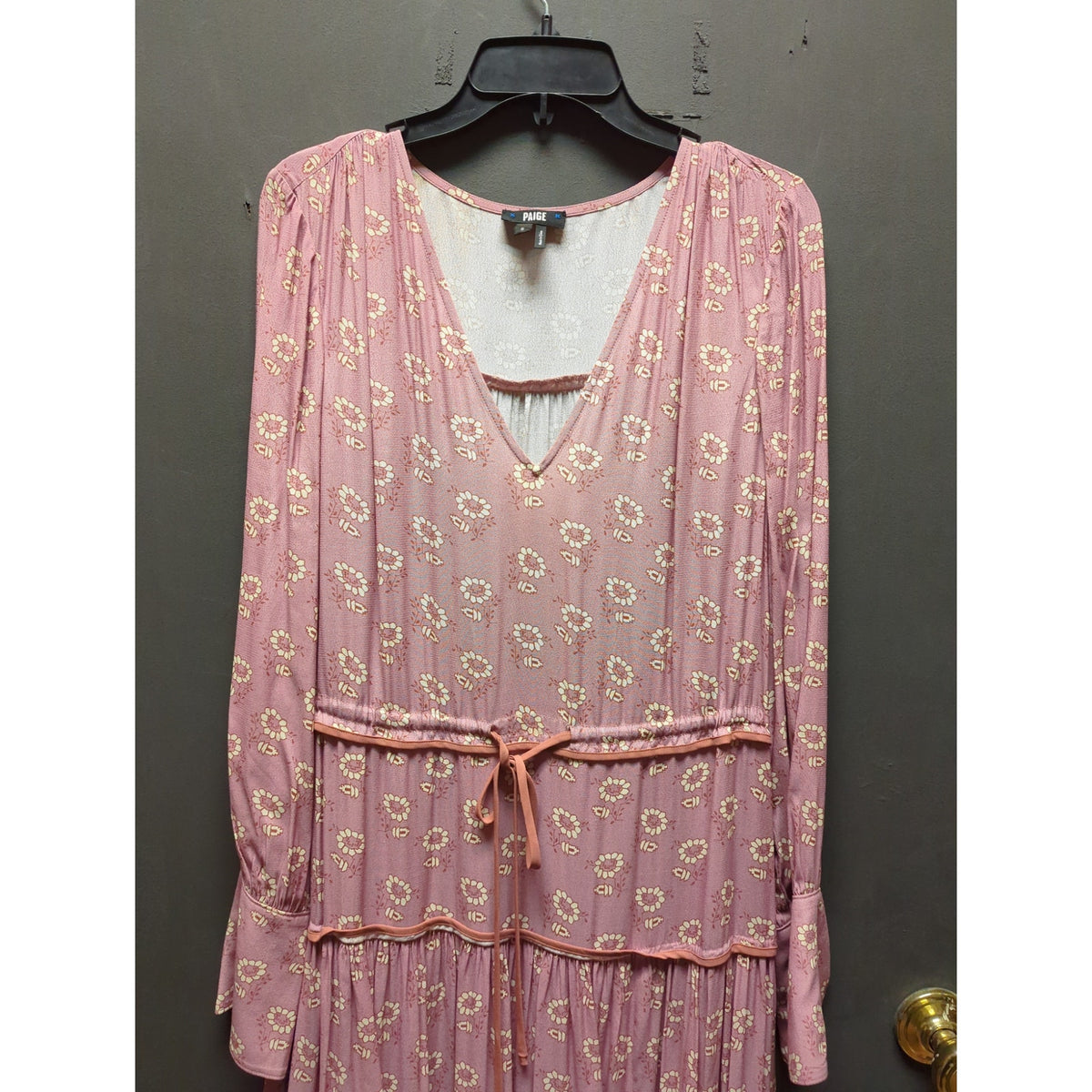 Paige Small Floral Pink dress Tiered Ruffled Boho Cottage Peasant cinch waist
