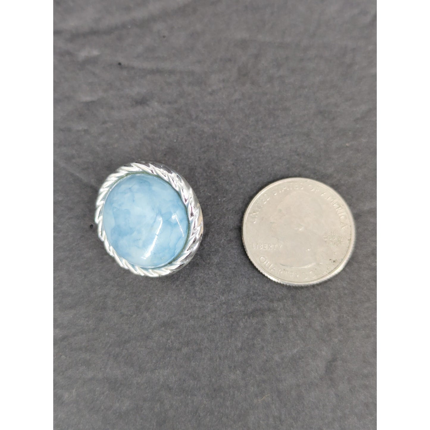 Vintage Pale Blue Faux Pearl Button Circle 80s Rhinestone Halo Clip On Earrings
